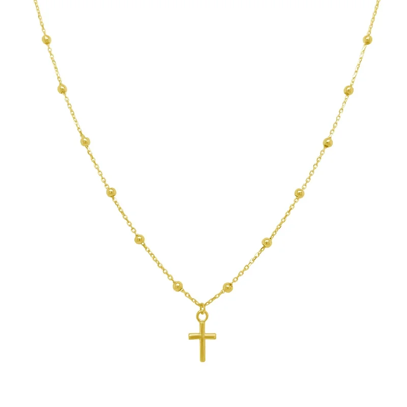 Choker necklaces with metal accents -Petite Gold Cross Bead Necklace