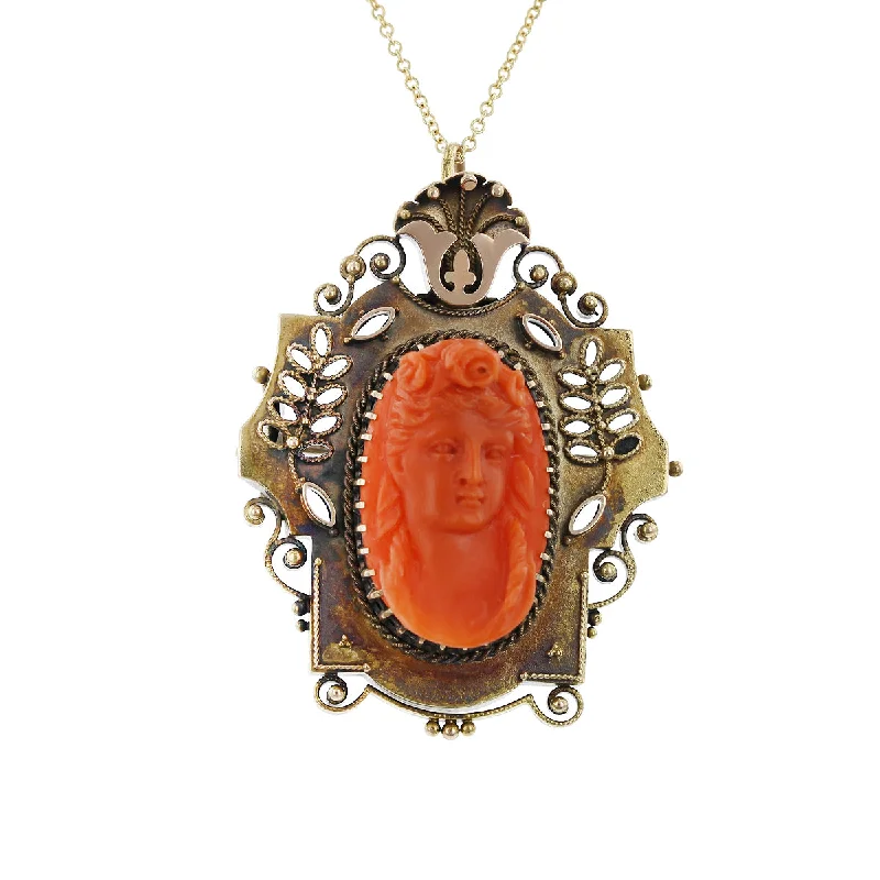 Personalized pendants with names -Victorian 14K Yellow Gold Coral Pendant Necklace