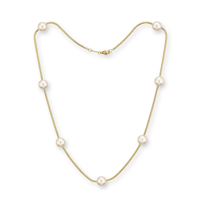 Necklaces for young girls with cute designs -Silk Akoya Cultured Pearl Station Necklace