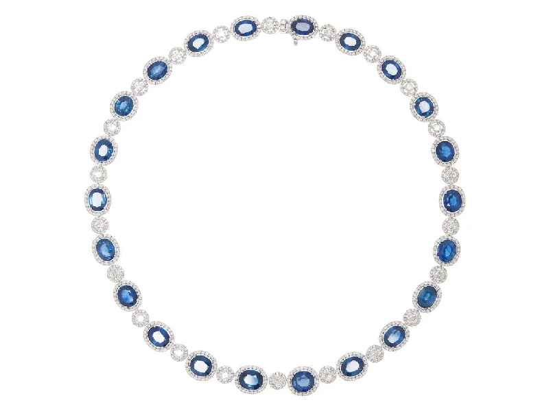 Trendy choker necklaces for women -18k White Gold Sapphire & Diamond Necklace