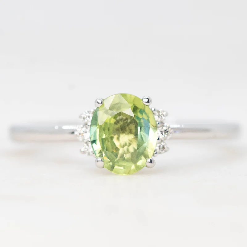 Custom rings with meaningful designs -Ava Ring with a 1.02 Carat Green Oval Sapphire and White Accent Diamonds in 14k White Gold - Ready to Size and Ship