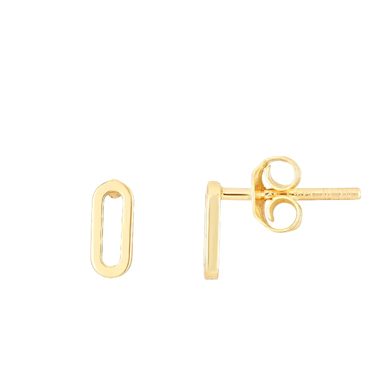 Dainty gold earrings-14K Yellow Gold Mini Paperclip Studs