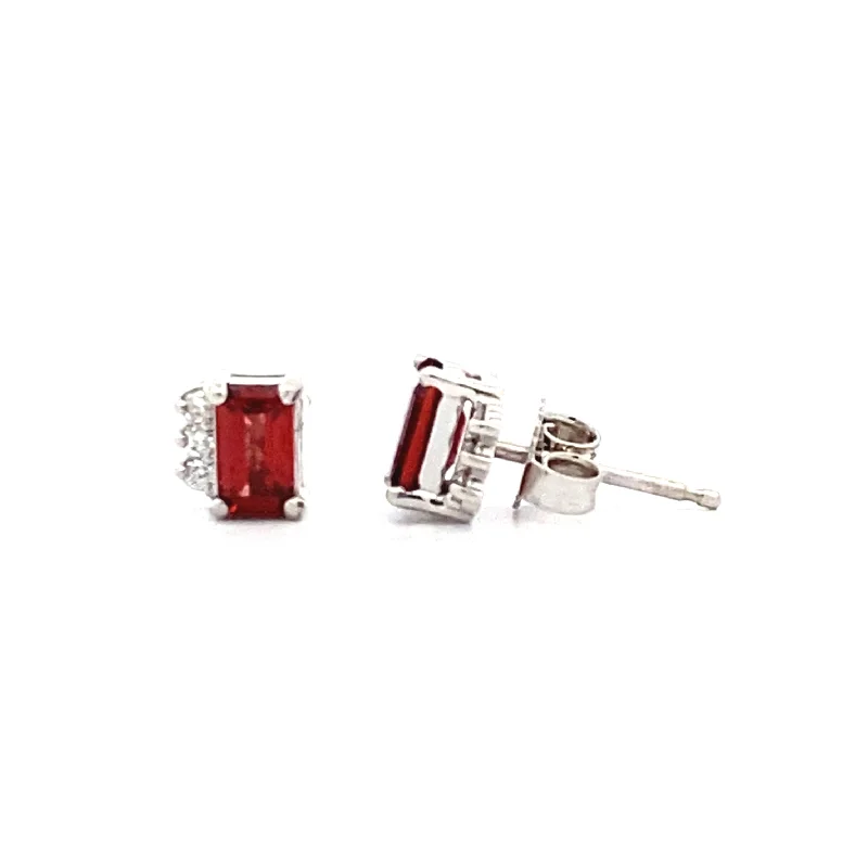 Large stud earrings for men-Garnet and Diamond Stud Earrings in White Gold by B&C