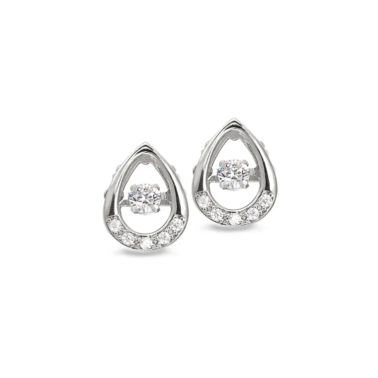 Large drop earrings-Platinum Finish Sterling Silver Micropave Dancing Stone Oval Earrings with Simulated Diamonds