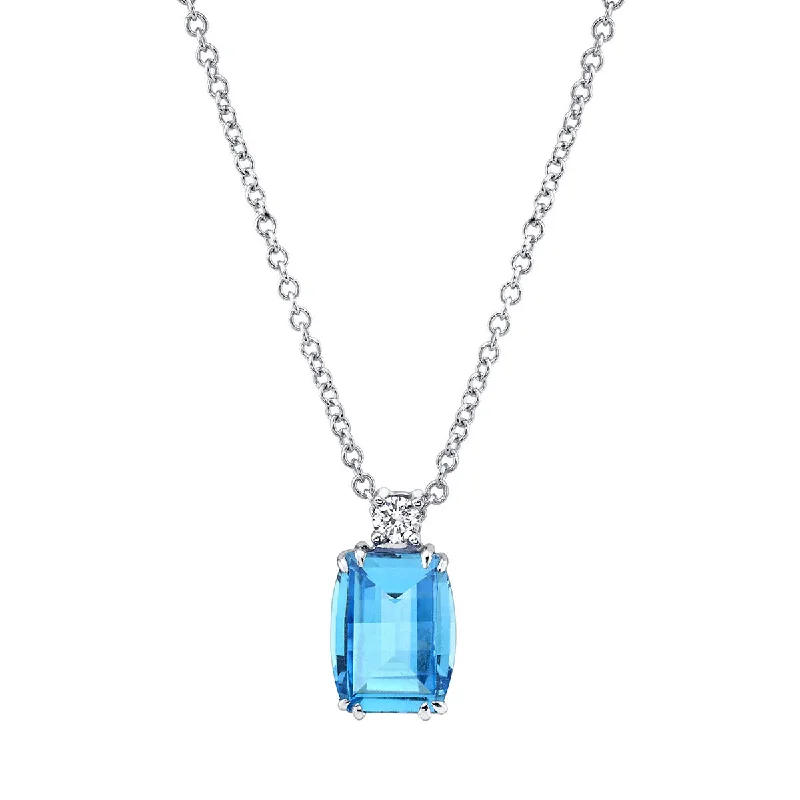 Luxury gold necklaces for special events -14K White Gold Blue Topaz and Diamond Pendant Necklace