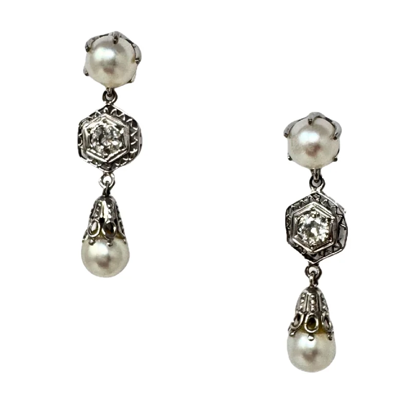 Men’s gold earrings-14K White Gold and  Diamond Drop Earrings