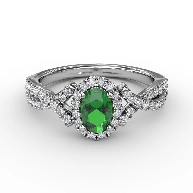 Custom couples rings with names -FANA Emerald and Diamond Twist Ring R1662E