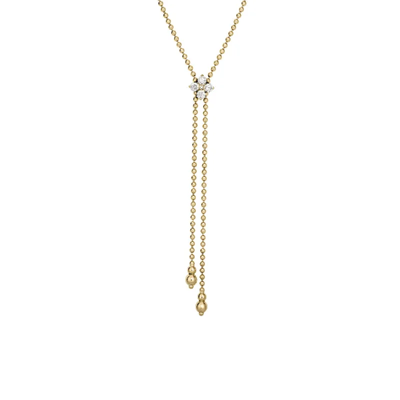 Necklaces for everyday elegance -18K Yellow Gold Diamond Flower Lariat Necklace