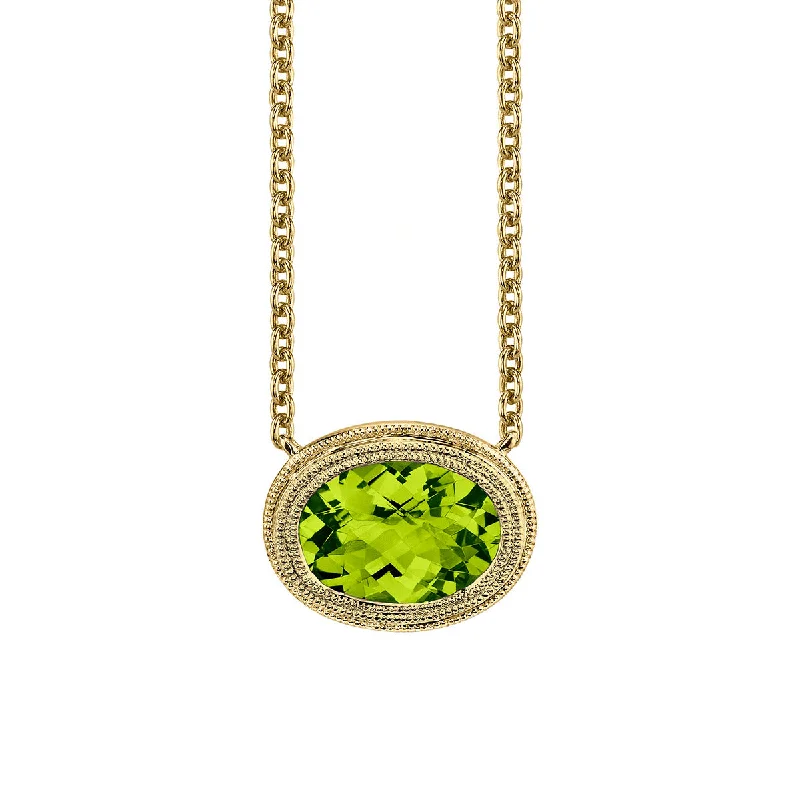 Trendy necklaces for casual wear -14K Yellow Gold Checkerboard Cut Peridot Pendant Necklace