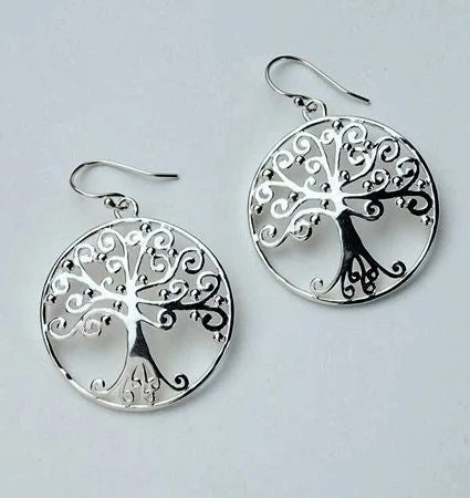 Vintage gold earrings-"Tree of Life" Round Earrings in Sterling Silver