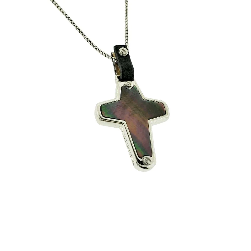 Personalized necklaces for new moms -England Made Me Cross Pendant in Black Mother of Pearl