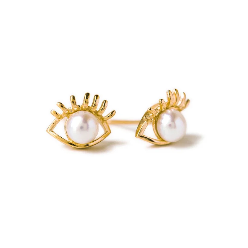 Luxury gold hoop earrings-Hamsa Eye Pearl Stud Earrings