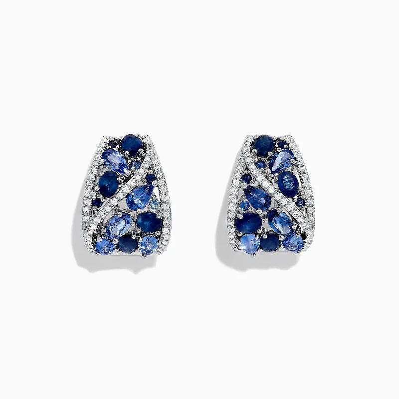 Simple drop earrings-Royale Bleu 14K White Gold Blue Sapphire & Diamond Earrings, 5.21 TCW