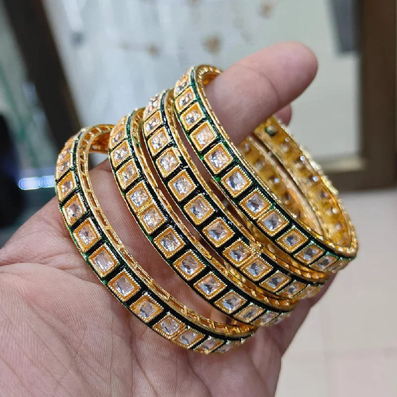 Adjustable metal bangles for versatile styling -Kavita Art Gold Plated Crystal Stone Bangles Set