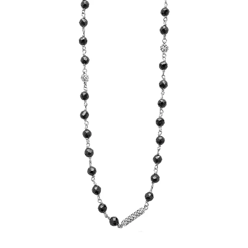 Long necklaces with intricate designs -Long Black Ceramic Beaded Necklace