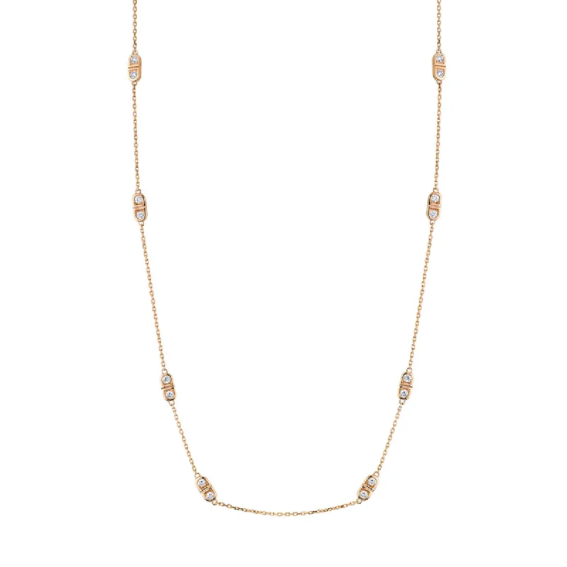 Long necklaces with intricate designs -Scallop Silhouette Diamond Station Necklace