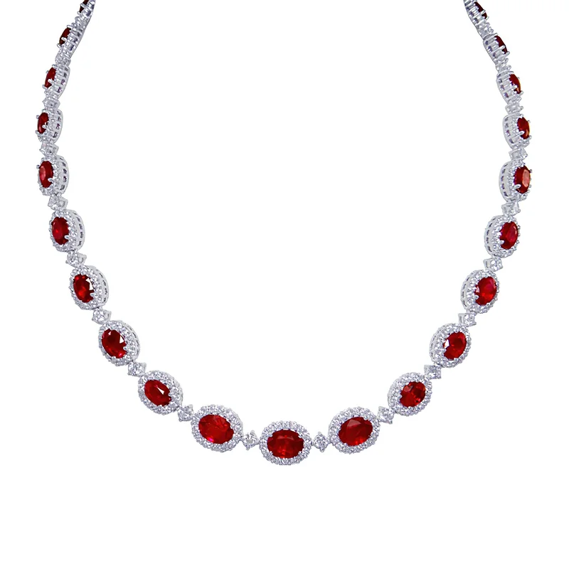 Fashionable statement necklaces for events -Ruby & Diamond Graduated Halo Necklace