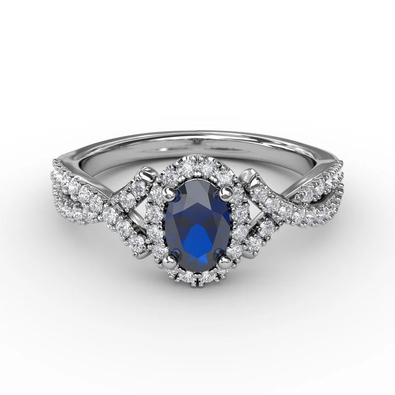 Unique gemstone rings for collectors -FANA Sapphire and Diamond Twist Ring R1662S