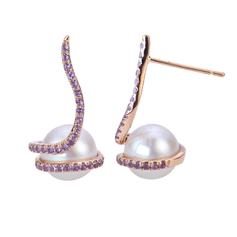 Geometric stud earrings-14KT Rose Gold Freshwater Pearl Earring