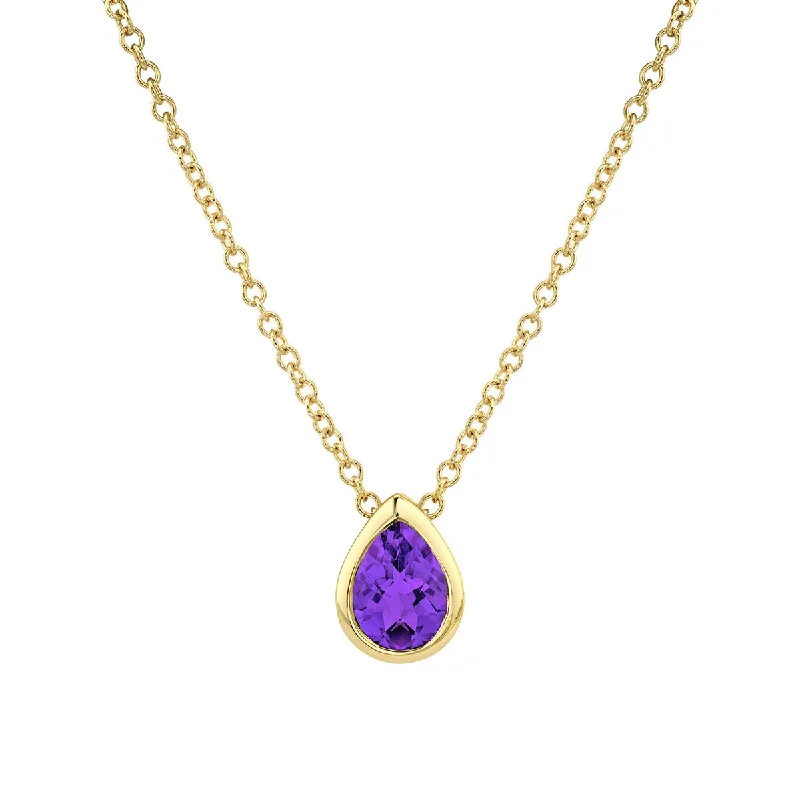 Custom jewelry necklaces for brides -14K Yellow Gold Checkerboard Cut Amethyst Pendant Necklace