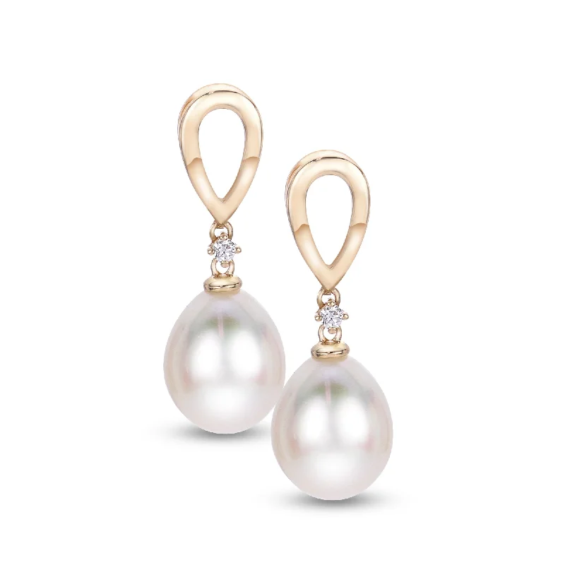 Big stud earrings-Pearl Drop Earrings in Yellow Gold by Imperial Pearl