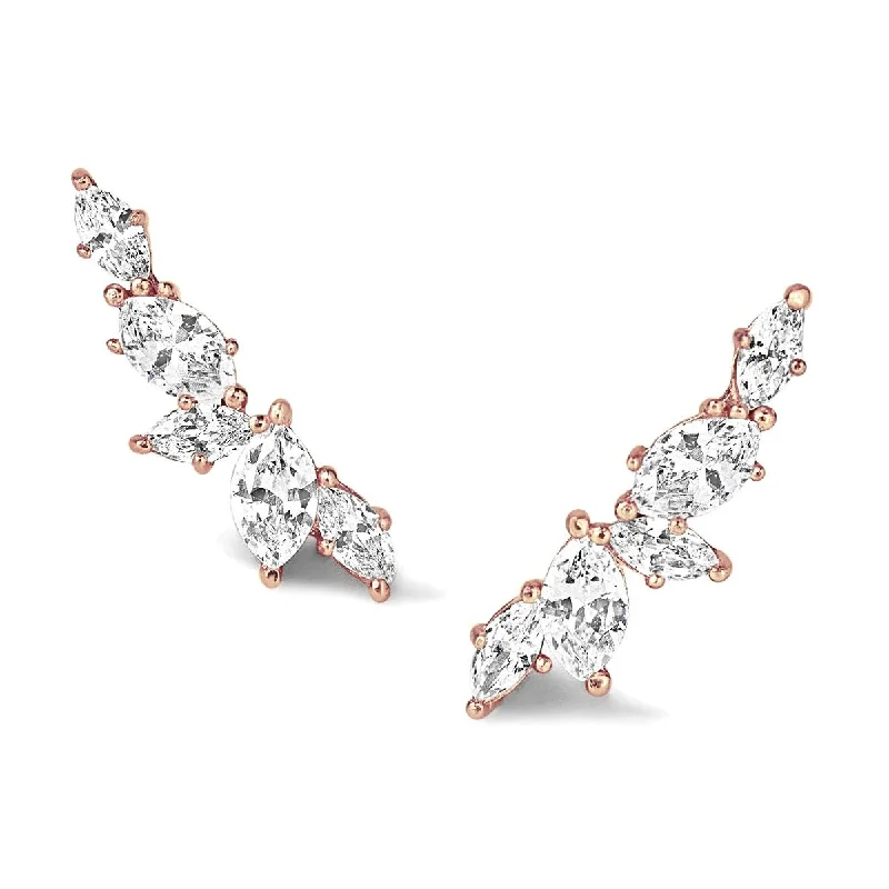 Silver earrings with diamonds-Marquise Ear Climber Earrings