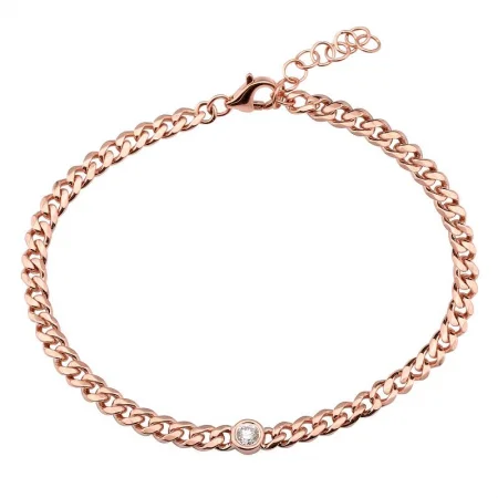 Fashion bracelets with rhinestone embellishments -14K Rose Gold Diamond Bezel Curb Link Bracelet