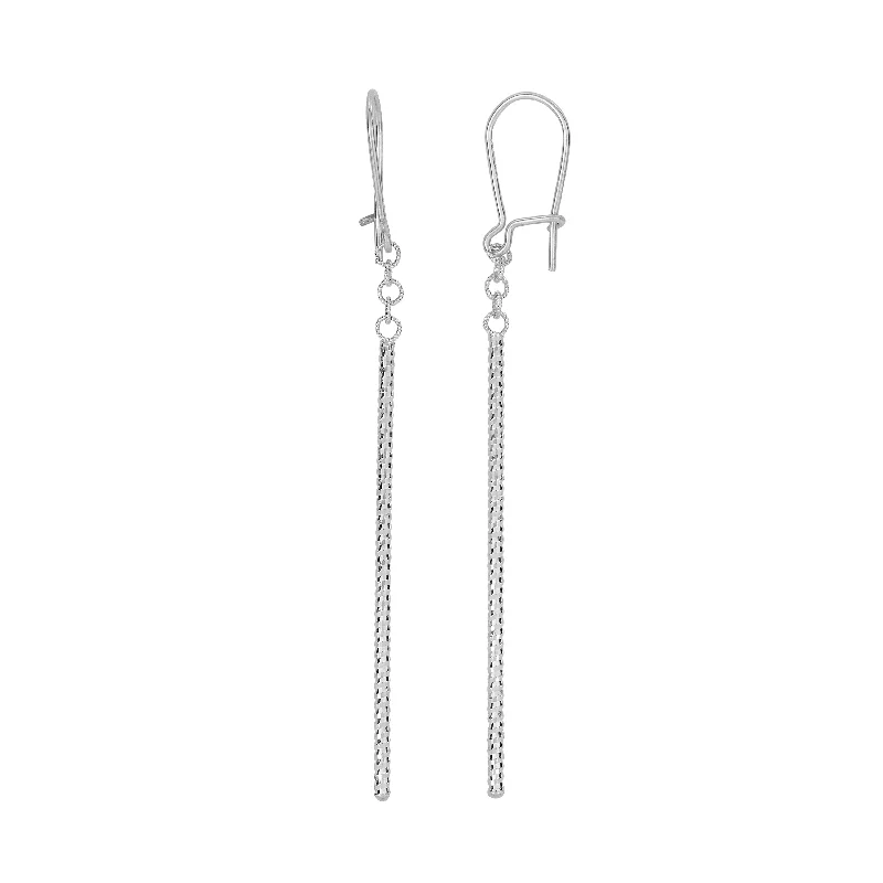 Diamond hoop earrings-14K Gold Diamond Cut Bar Linear Drop Earring