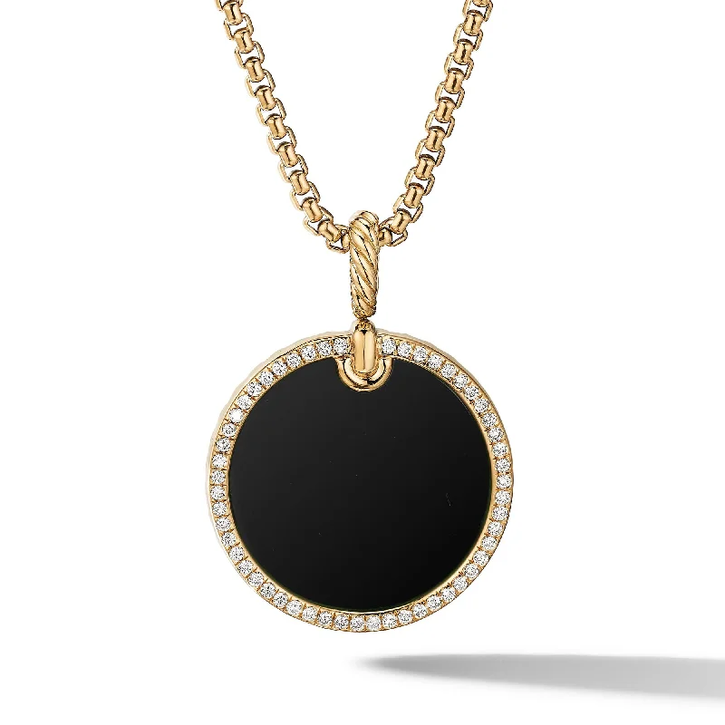 Long pendant necklaces for casual style -DY Elements Disc Pendant in 18K Yellow Gold with Black Onyx and Pave Diamond Rim