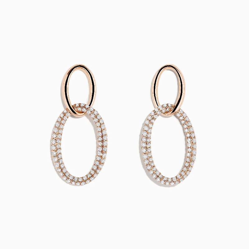 Simple dangle earrings-Pave Rose 14K Rose Gold Diamond Interlock Earrings