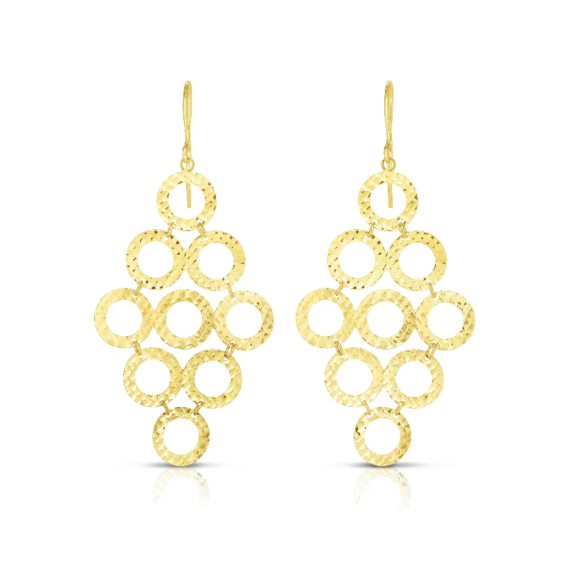 Unique earrings-14K Gold Diamond Cut Circles Chandelier Earring