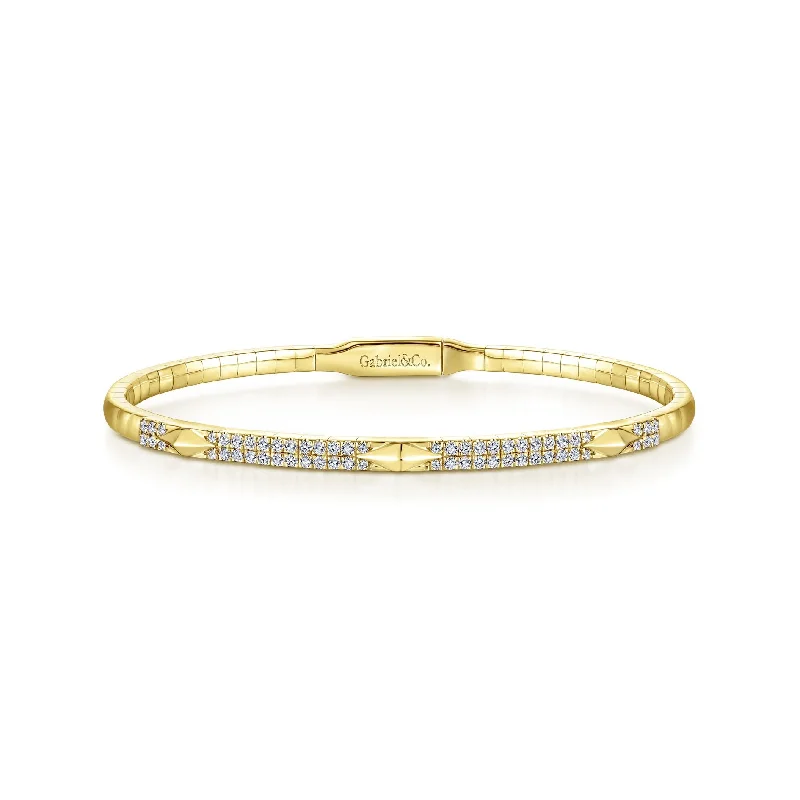 Trendy bangles and bracelets for stacking -14K Yellow Gold Diamond Pyramid Accent Bangle