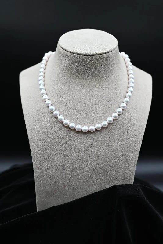 Statement necklaces for evening dresses -Fresh Water Cultured White Pearl Necklace with 18k White Gold Clasp