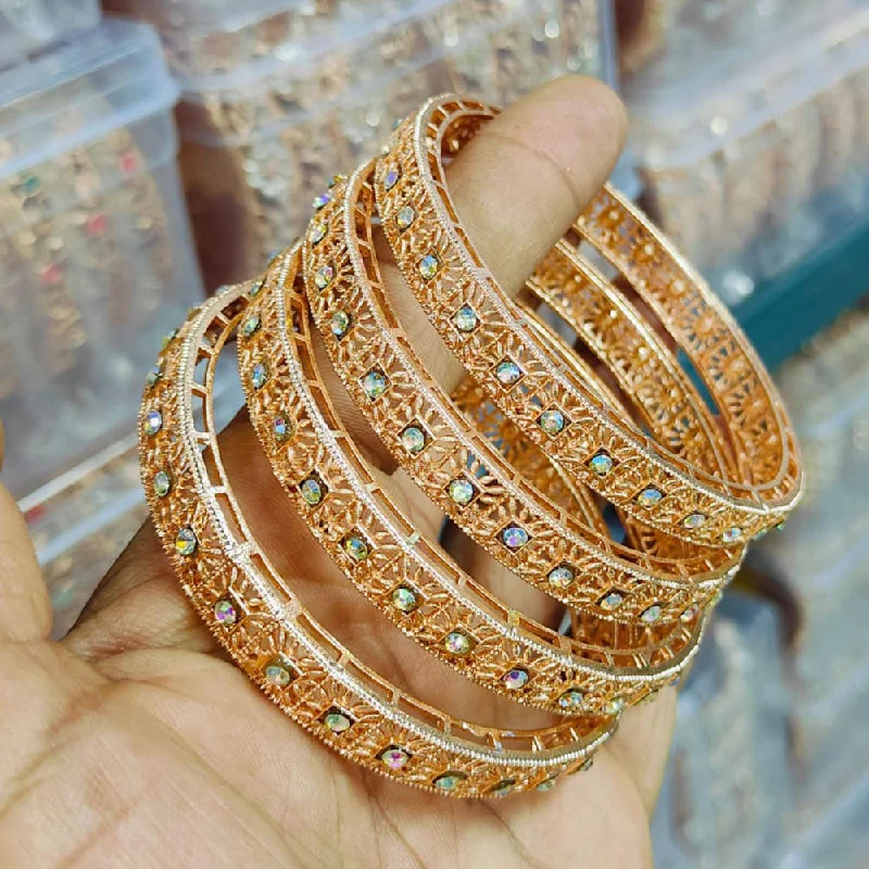 Slim bangles for delicate wrists -Pooja Bangles Rose Gold Plated Austrian Stone Bangles Set