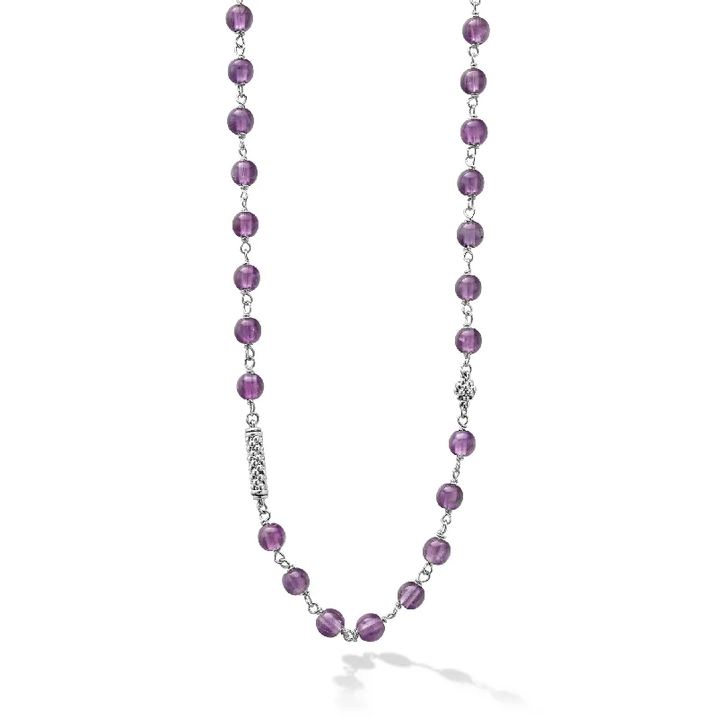 Chunky chain necklaces for fashionistas -Long Amethyst Beaded Necklace