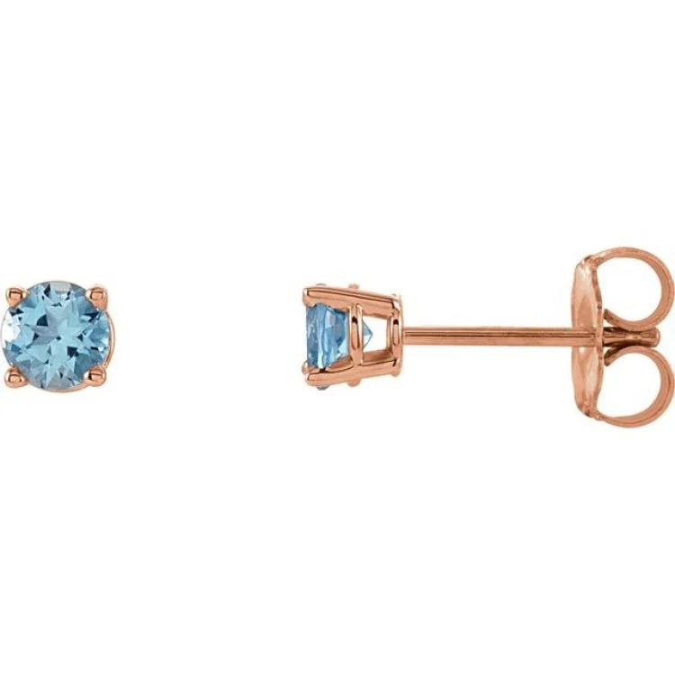 Silver dangle earrings for women-14K Rose 2.5 mm Natural Aquamarine Stud Earrings