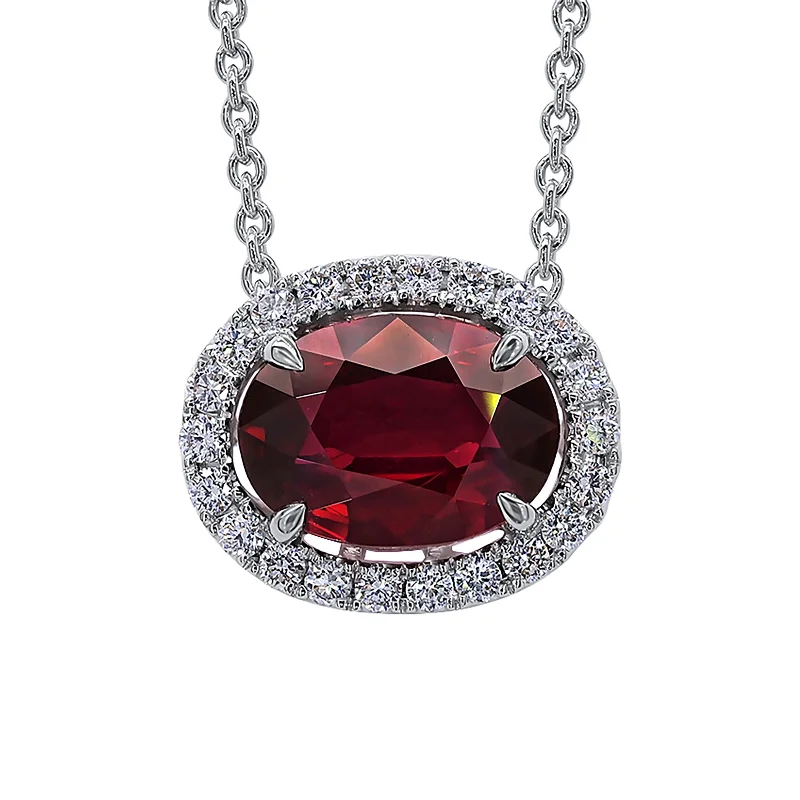 Celebrity-inspired necklaces -Ruby and Diamond Halo Pendant