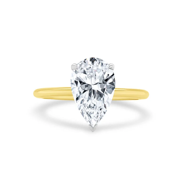 Custom rings with engraving options -Pear Cut Solitaire