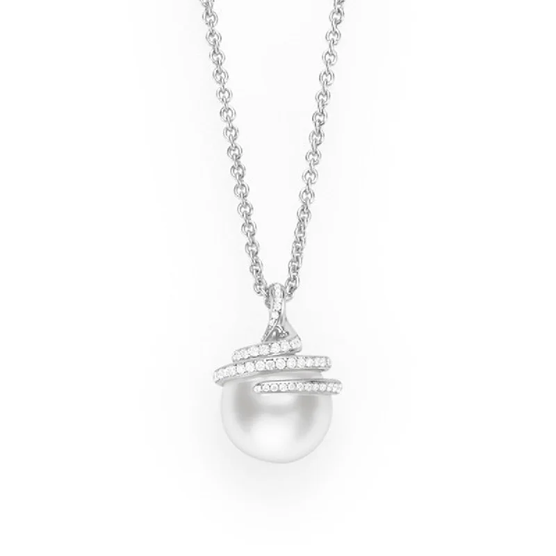 Simple and delicate gold necklaces -White South Sea Pearl Diamond Pendant Necklace