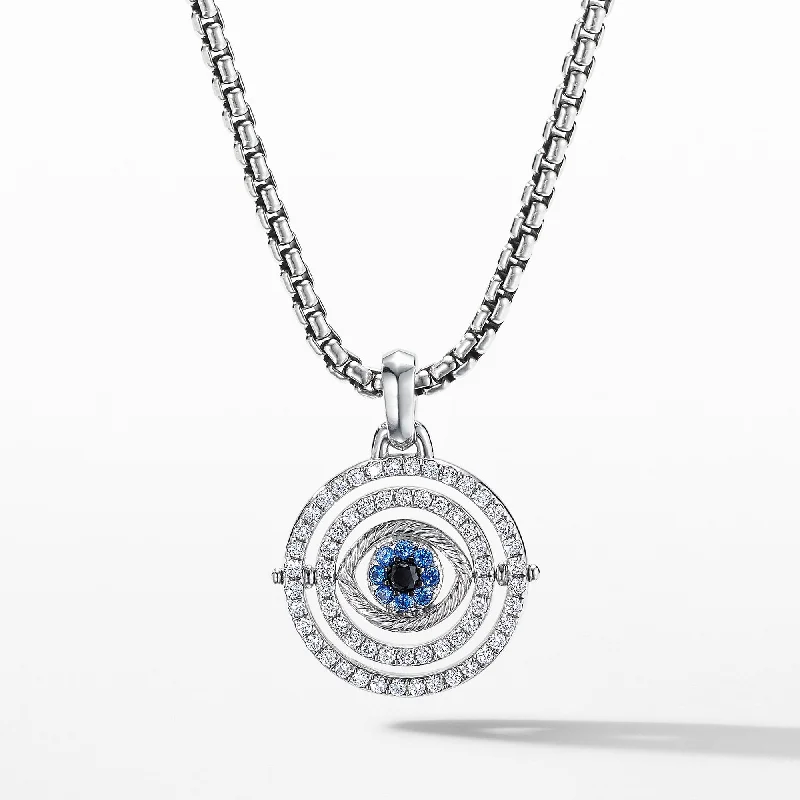 Elegant diamond necklaces for gifts -Evil Eye Mobile Amulet in 18K White Gold with Pave Blue Sapphires and Diamonds