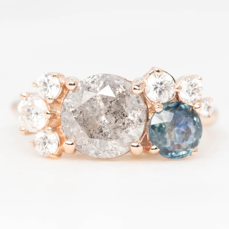 Ring sets for women with matching bands -Safian Ring with a 2.03 Carat Gray Diamond and 0.72 Blue Sapphire with White Accents in 10k Rose Gold - Ready to Size and Ship