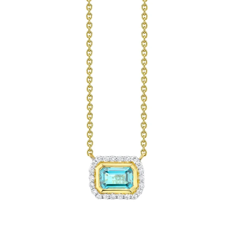 Dainty necklaces for casual look -Sky Blue Topaz & Diamond Halo Necklace