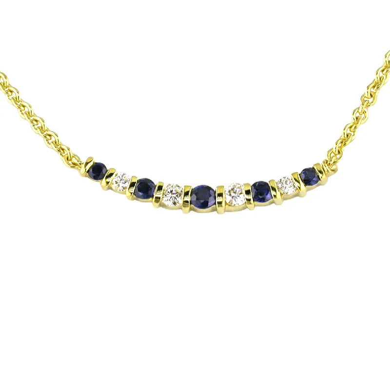 Simple yet elegant gold necklaces -Sapphire and Diamond Crescent Bar Necklace