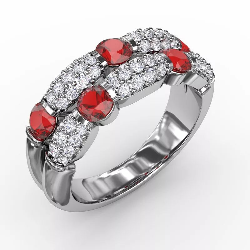 Bridal rings with halo settings -Fana Double Row Ruby and Diamond Ring 1592