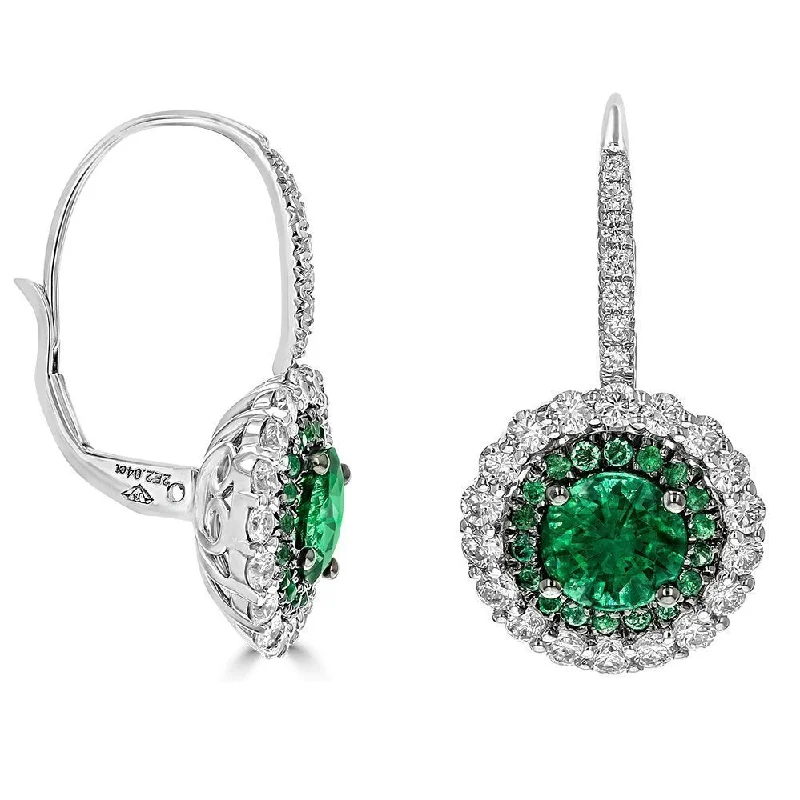 Geometric earrings for women-Juleve 2.34 CTW Emerald & 1.16 CTW Diamond Halo Drop Earrings