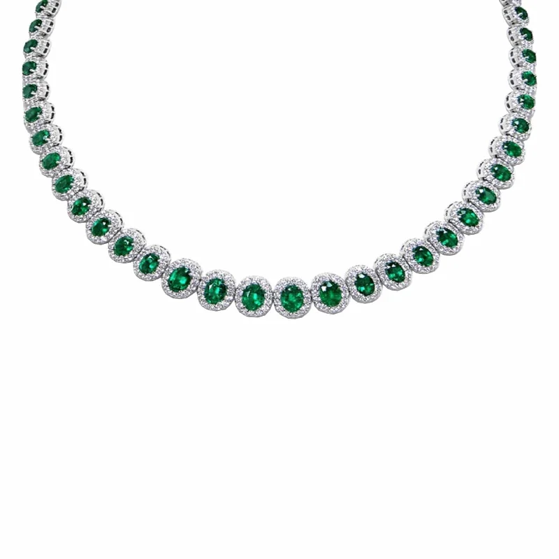 Necklaces for bridesmaid gifts -Emerald & Diamond Graduated Halo Necklace