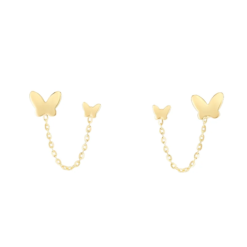 Simple dangle earrings-14K Double Pierced Butterfly Earrings