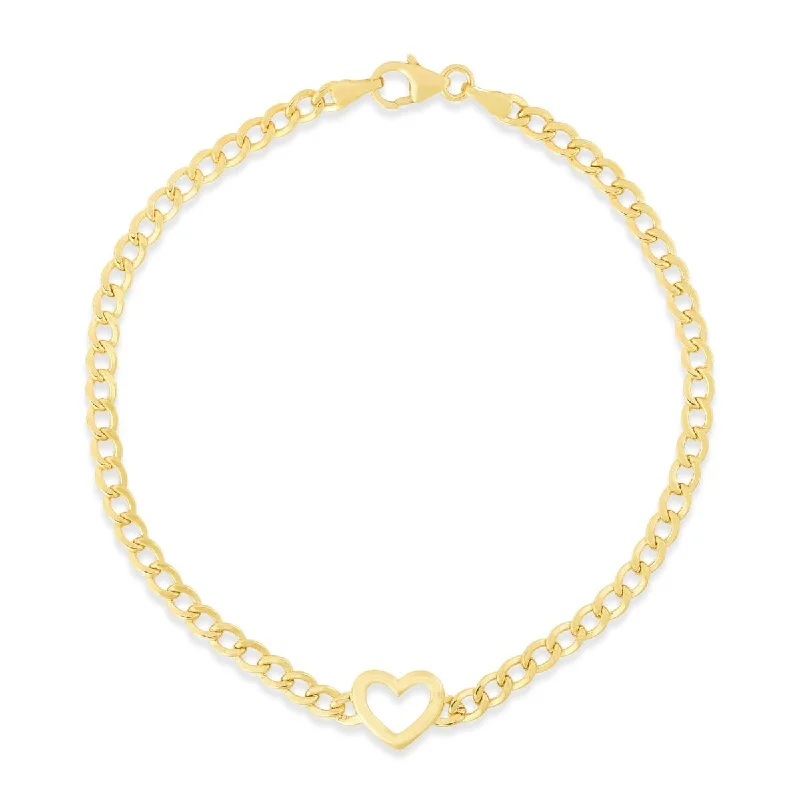 Fashion bracelets with enamel details -14K Yellow Gold Heart Curb Link Bracelet