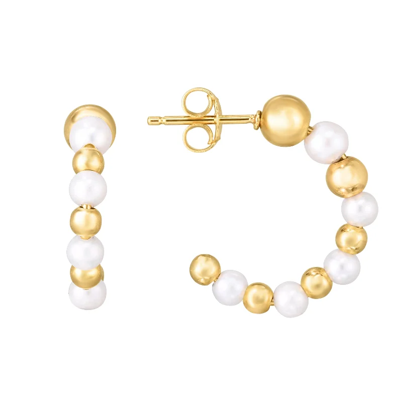 Large hoop earrings for men-14K Gold Pearl & Bead C Hoop