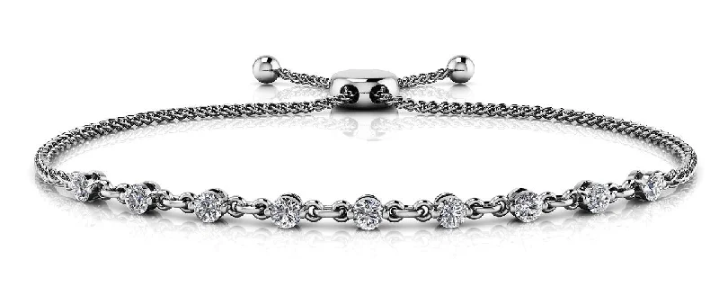 Adjustable gemstone bracelets for casual outfits -14K White Gold Diamond Adjustable Bolo Bracelet